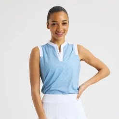 Röhnisch Pikétröjor Dam-Abby Sleeveless Top Micro-R-Check-Dove-Blue
