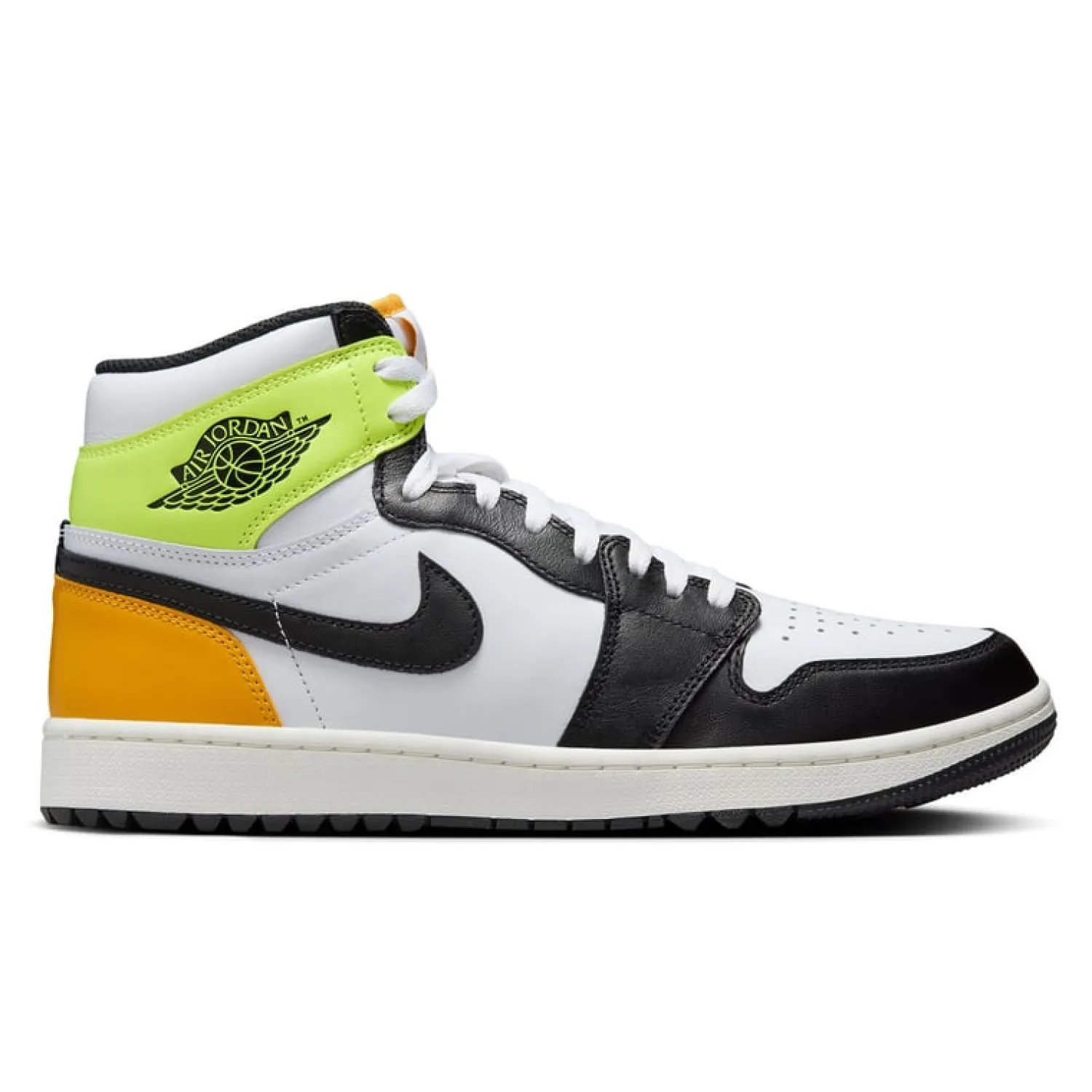 Nike Herrskor-Air Jordan I High G M Golf White-Black-University Gold-Volt