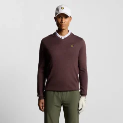 Lyle & Scott Tröjor Herr-Golf V Neck Pullover Rosa Berry