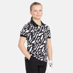 Bogeys & Birdies Juniorkläder Tjej-Jr Tech Hidden Button Pique AOP Svart Vit Black/White (Zebra)