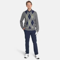 Lyle & Scott Tröjor Herr-Lambswool Blend Argyle V-Neck Grå Blå Grey/Navy (X934)