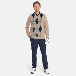 Lyle & Scott Tröjor Herr-Lambswool Blend Argyle V-Neck Beige Grön Beige/Green (X933)