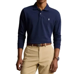 Ralph Lauren Pikétröjor Herr-Long Sleeve Polo Performance Stretch Mesh Refined Navy