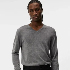 J.Lindeberg Tröjor Herr-Lymann Merino V-Neck Sweater Grey-Melange