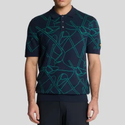 Lyle & Scott Pikétröjor Herr-Outline Knitted Polo Ryder Blue (X729)