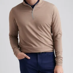 Peter Millar Tröjor Herr-Perth Melange Performance Quarter Zip Poplar Brown