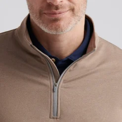 Peter Millar Tröjor Herr-Perth Melange Performance Quarter Zip Poplar Brown
