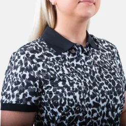 Bogeys & Birdies Pikétröjor Dam-W Tech Button AOP Svart Vit Black/White