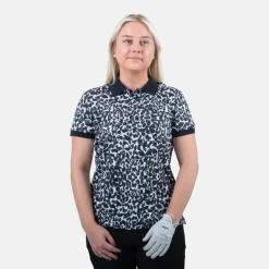 Bogeys & Birdies Pikétröjor Dam-W Tech Button AOP Svart Vit Black/White