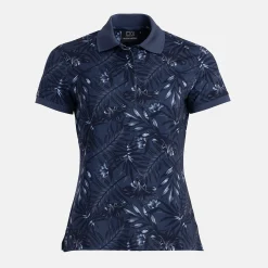 Bogeys & Birdies Pikétröjor Dam-W Tech Hidden Button Pique AOP Blå Navy/Chambray