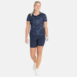 Bogeys & Birdies Pikétröjor Dam-W Tech Hidden Button Pique AOP Blå Navy/Chambray