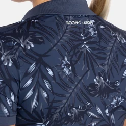 Bogeys & Birdies Pikétröjor Dam-W Tech Hidden Button Pique AOP Blå Navy/Chambray