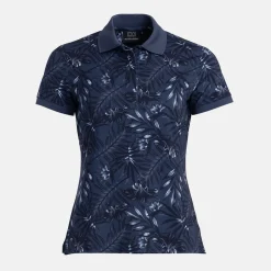 Bogeys & Birdies Pikétröjor Dam-W Tech Hidden Button Pique AOP Blå Navy/Chambray