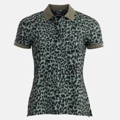 Bogeys & Birdies Pikétröjor Dam-W Tech Hidden Button Pique AOP Svart Clover Green/Black