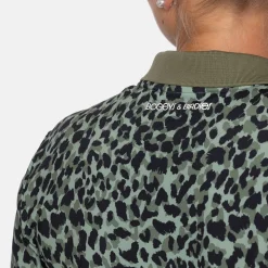 Bogeys & Birdies Pikétröjor Dam-W Tech Hidden Button Pique AOP Svart Clover Green/Black