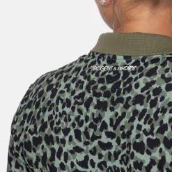 Bogeys & Birdies Pikétröjor Dam-W Tech Hidden Button Pique AOP Svart Clover Green/Black