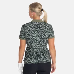 Bogeys & Birdies Pikétröjor Dam-W Tech Hidden Button Pique AOP Svart Clover Green/Black