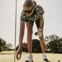 Bogeys & Birdies Pikétröjor Dam-W Tech Hidden Button Pique AOP Svart Vit Black/White (Zebra)