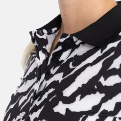 Bogeys & Birdies Pikétröjor Dam-W Tech Hidden Button Pique AOP Svart Vit Black/White (Zebra)